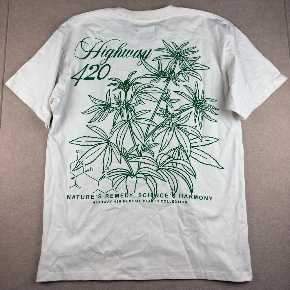 BrandMakers Shirt Men L Beige Highway 420‎ Cannabis Graphic Tee Nature's Remedy